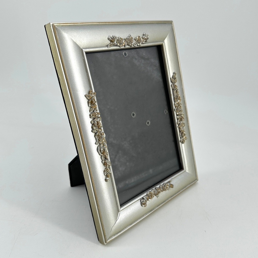 Silver‎ Tone Ornate Floral Rose Picture Frame Tabletop Wall Mount 5x7 Style